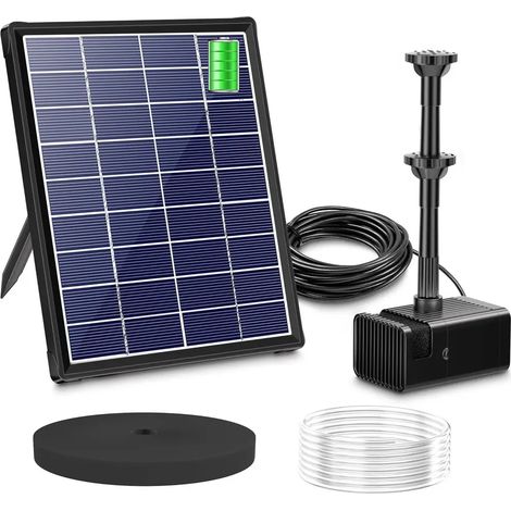 Pompe à eau solaire de 5,5 W, batterie de secours de 3000 mAh, utilisable toute la journée, 5 buses, convient aux petits étangs. (1/5)