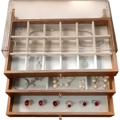 Boîte À Bijoux En Bois Plateau Pour Bagues Et Bracelets Avec Compartiments (1/5)
