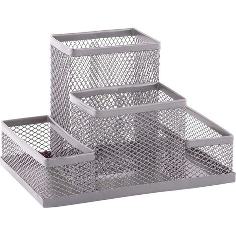 Organizador de escritorio lápices y notas metálico 15 cm Plateado