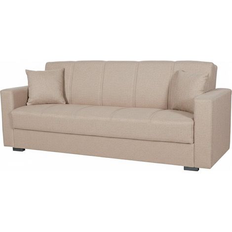 Divano Letto 3 Posti Con Contenitore Moderno Salvaspazio Con Meccanismo Click-Clack E Imbottitura A Molle Design Moderno Ideale Per Soggiorno Salotto Ufficio Cameretta 214 x 80 x 87 Cm Beige (1/5)