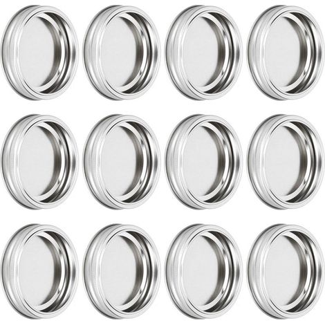 Set mit 12 runden, luftdichten Edelstahldeckeln für Glasbehälter (XH00180 Silber) (1/5)