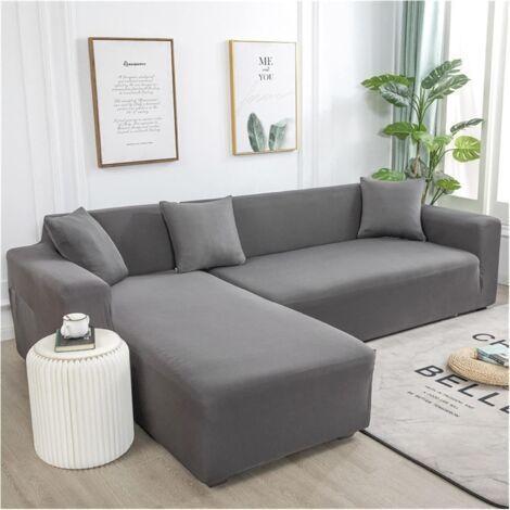 Housse de canapé d'angle en L extensible – 92% polyester et 8% élasthanne – Protection contre éclaboussures et taches – Taille 2 places (145-185cm) (1/5)