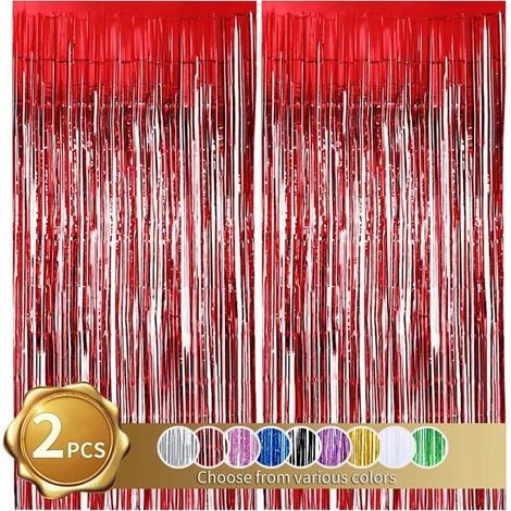 DEESSE SHOP - pièces rouge métallisé rideau à franges brillant en aluminium frange rideau mur de fenêtre pour la fête de mariage d'anniversaire (1/5)