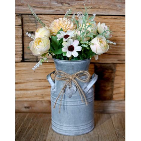 Pot à Lait galvanisé Vintage, Vase à Fleurs décoratif de Ferme, pichet en métal Rustique pour décoration d'intérieur, 18 cm de Haut (1/5)