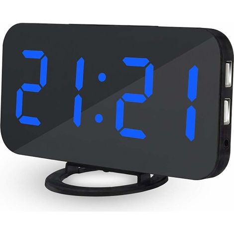 Réveil Numérique avec Port de Chargeur USB réveil de la Chambre de Maquillage Mirror Travel Alarm Bureau Horloge de la Chambre Réveil à intensité variable (1/5)
