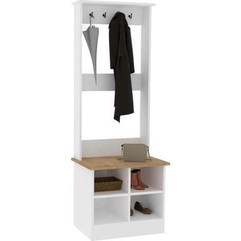 Garderobe Verderio, 6 Regale, Kleiderhaken, 4 Fächer, 64x43x175h cm Weiß