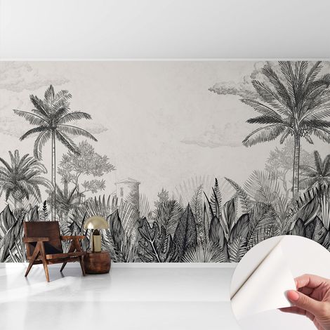 Papier peint adhésif décoratif pour salon chambre et cuisine Facile à poser avec colle Décor tropical 416x254 cm (1/5)