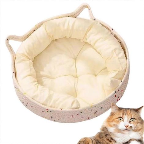 Lit pour chat en forme de donut, adorable lit pour chats d'intérieur, nid douillet en corde de coton, accessoires pour chatons, idéal pour dormir, se détendre et faire ses griffes. (1/5)