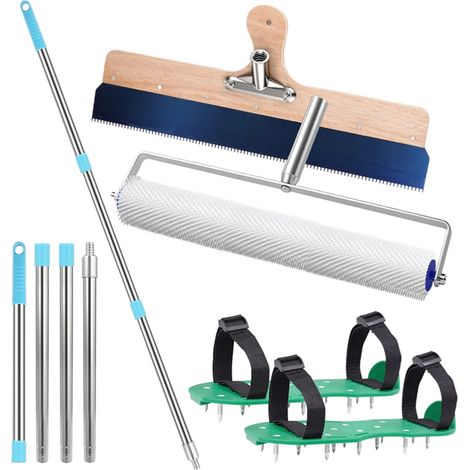 Kit D'outils de Ciment Autonivelant, Rouleau Debulleur Ragreage 30cm, Perche Telescopique et Chaussures à Pointes, Kit Ragreage pour le Nivellement des Sols (1/5)