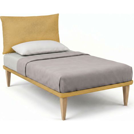 Letto 1 Piazza e Mezza con Rete Rivestita 120x190 cm Microfibra Ocra Tessis Testata Soft (1/5)