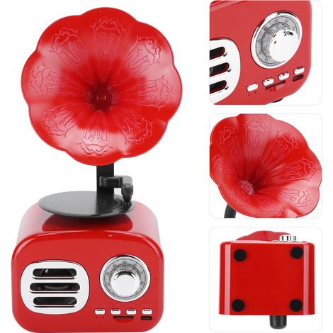 Enceinte Bluetooth Vintage Portable - Haut-parleur Rétro avec Boîtier en Bois Rouge - Accessoire Audio