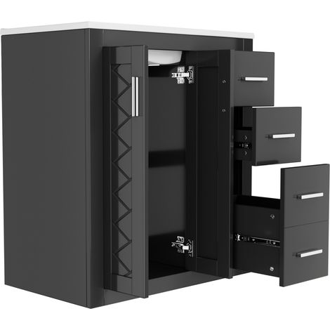 Mobile bagno con lavabo in ceramica e colonna contenitore MDF laccato nero MODENUIT (1/5)