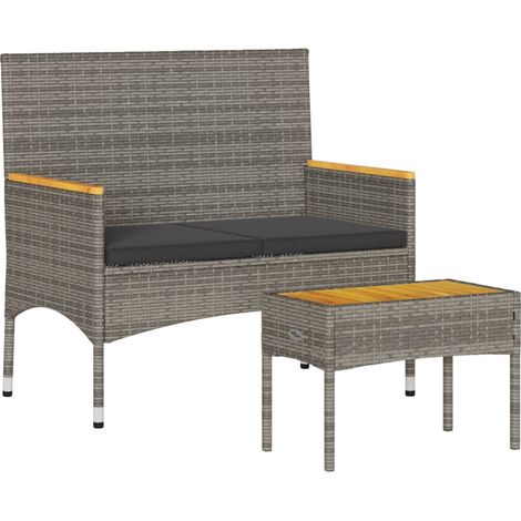 Banc de jardin,Banquette de jardin,Chaise 2 places avec coussins/table gris résine tressée CFW54380 (1/5)