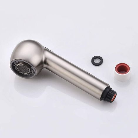 Douchette Robinet Cuisine Remplacement 2 Jets Tête Douchette pour Mitigeur extractible Cuisine, Filetage droit G1/2, Nickel Brossé (1/4)