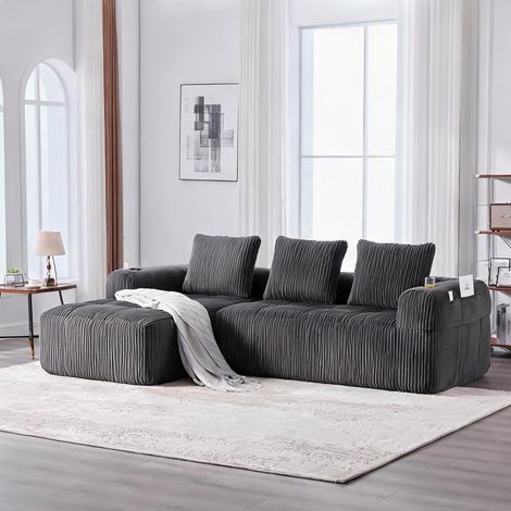 Sofa modulaire compact en velours côtelé gris foncé 253 x 158 cm (1/5)