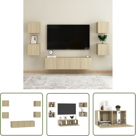 The Living Store Ensemble de meubles TV 6 pcs Chêne sonoma Bois d'ingénierie - Meuble Tv Mural - Meuble Tv Moderne - Meuble Tv Chêne - Rangement Tv - Support Tv (1/5)