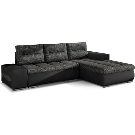 Canapé convertible angle droit tissu noir chiné et simili noir Waker 275cm (1/5)
