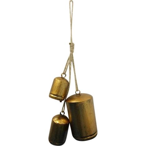Cloche En Métal - Dorée - Dimensions 5,5x3,7 cm 8x5 cm 11x7 cm - Pour Décoration Intérieure Extérieure Jardin Pergola - Lot De 3