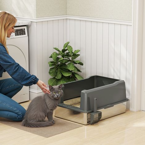 71 x 50,8 x 35,5 centimètres gris, Bac à litière pour chat en acier inoxydable 85 grande capacité maison de toilette semi-fermée