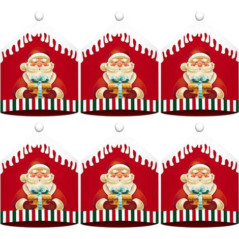 4 fundas para sillas, estampado de Papá Noel, tela elástica lavable, decoración para comedor y cocina. (1/5)