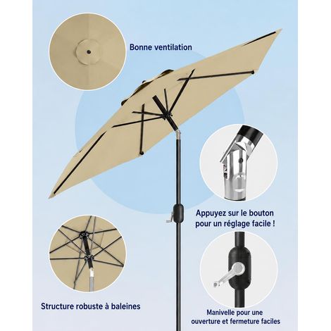 215 cm großer Sonnenschirm für Garten, Terrasse, Balkon und Pool, UV-Schutz, ideal für Familien, mit Kurbel, verstellbarer Ausrichtung und wasserdichter Konstruktion. (1/5)