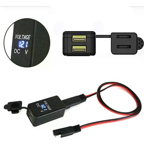 SAE-auf-USB-Adapter mit Voltmeter, Motorrad-Schnellkupplungsstecker mit wasserdichtem Dual-USB-Ladegerät für Smartphones, Tablets und GPS-Geräte (1/4)