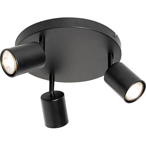 QAZQA Moderno Plafón moderno negro ajustable redondo 3-luces - Java Acero Redonda Adecuado para LED Max. 3 x 35 Watt (1/4)