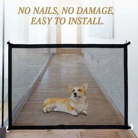 Barrière de Sécurité Chien, Réglable Magic Gate Porte Magique, Barriere Animaux,Animal Domestique Rétractable Barrières pour Escalier Cuisine Portable Pliable Installer n'importe Où (115 x 78cm) (1/4)