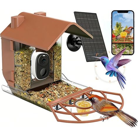Smart Solar Powered Bird Feeder with HD Camera AI Recognition Squirrel Proof Capacity 2 Litre Weatherproof Bird Watching Station Outdoor (1/5)