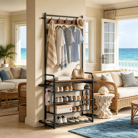 Portant à vêtements chic pour entrée – portant ouvert avec étagères intégrées, design moderne et gain de place (1/4)