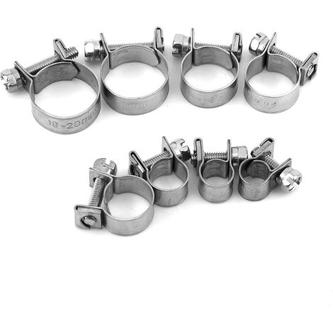 Collier de serrage en acier inoxydable, tout en acier inoxydable Collier de serrage Collier de serrage Colliers de serrage réglables 6mm-20mm Taille en option (13-15mm), 10pcs (1/5)