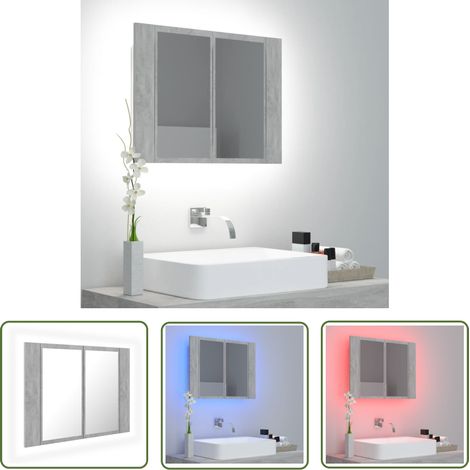 The Living Store LED-Bad-Spiegelschrank Betongrau 60x12x45 cm Acryl - LED-Spiegelschrank - Badezimmerspiegel - Betonlook - RGB Beleuchtung - Aufbewahrungsschrank (1/5)