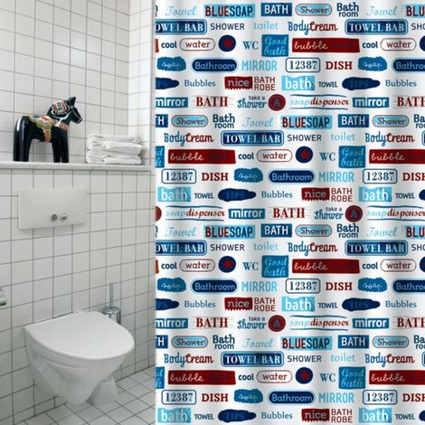 Cortina de ducha Poliéster ETIQUETAS 180x200cm CALIDAD PREMIUM Multicolor MSV (1/2)