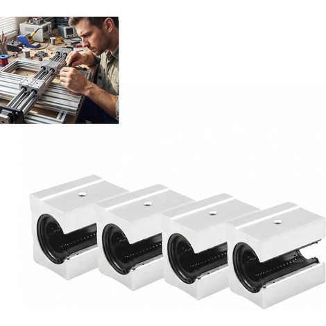 Ensemble de 4 Blocs Linéaires à Glissière SBR20UU - Aluminium pour Rail de Guidage 20mm - pour Imprimante 3D, Fraiseuses CNC et Machines de Gravure (1/5)