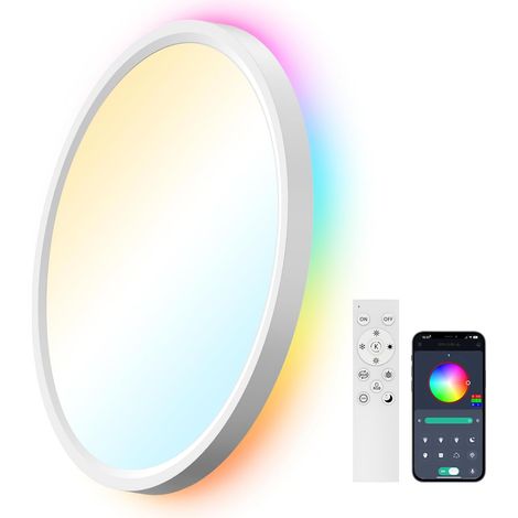 Plafonnier LED RGB 24W Ø30cm, ultra-fin, rétroéclairage (1/5)