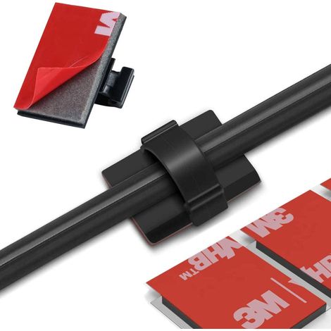 Cable Clip - Auto-adhésif ABS avec Bande 3M - Pour Gestion Câbles Bureau Voiture Maison - Diamètre Max 5 mm - 30 Pièces - Noir (1/5)
