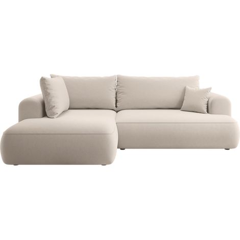 Selsey Ovo – Ecksofa mit Schlaffunktion, Ottomane links, Samt Hellbeige