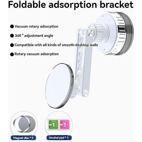 Support de téléphone portable, nouveau support magnétique rétractable, pliable et rotatif à ventouse pour voiture ou bureau (blanc) ( ) (1/5)