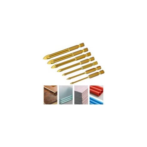 Bohrer für Keramik, Glas und Fliesen, Set mit 7 titanbeschichteten Sechskantbohrern aus Wolframstahl, Größen 3 mm, 4 mm, 5 mm, 6 mm, 8 mm, 10 mm und 12 mm. – Crezuo