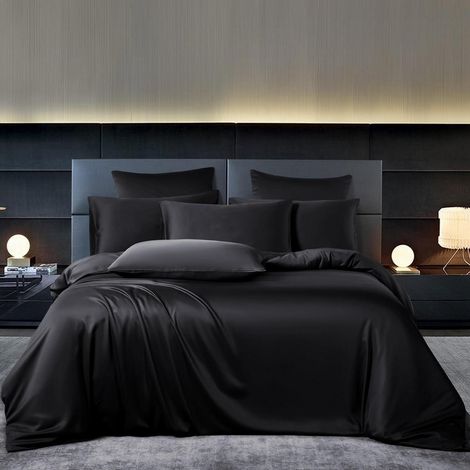 Bettwäsche 200x200 cm Schwarz, 50% Bambus Lyocell, Kühlend, Atmungsaktiv, 3-teilig