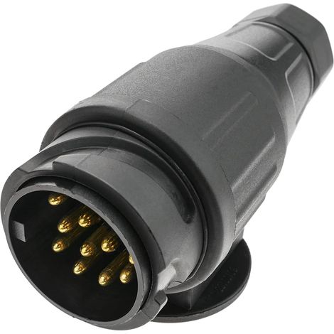 Fiche Electrique 13 Poles - Connecteur Mâle 13P pour Remorque et Caravane - Compatible 12 V et 24 V - IP44 - ABS Résistant - Laiton