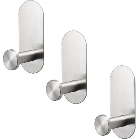 Set di 3 ganci adesivi resistenti in acciaio inox per asciugamani, accappatoi, bagno, cucina e ufficio (nichel spazzolato) (1/4)
