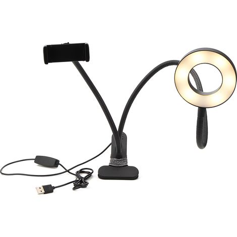 Lampe LED de bureau USB réglable pour streaming, support téléphone noir pour vidéos et photos (1/5)