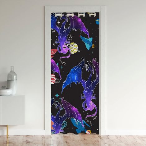 Dinosaures Rideau de Porte 106x203cm 3D Dino Rideaux Interieur Salon Chambre pour Chambre Salon Rideaux Exterieur d'entrée Jungle Dino Rideau Occultant Rideaux - 106L X 203H cm (1 Panneaux) (1/5)