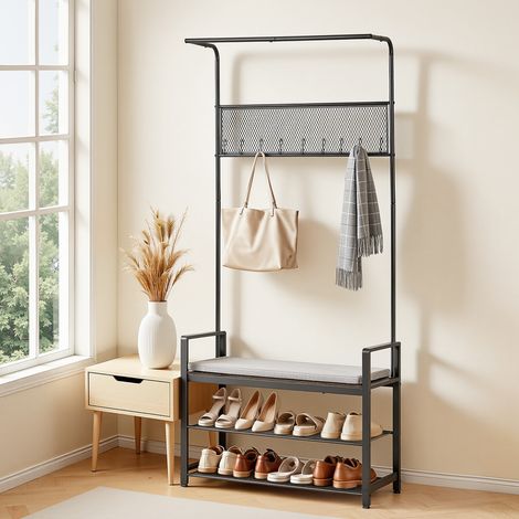 VEVOR Meuble deEntree 183 cm 3 Niveaux, Porte Manteaux avec Banc a Chaussures, Rangement pour Couloir Chambre Dressing et Salon, Vestiaire deEntree Autoportant, avec Tringle et Plusieurs Pateres (1/5)