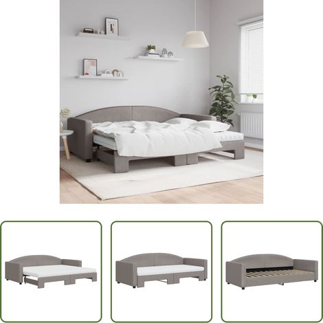 vidaXL Couchbett - Tagesbett Ausziehbar mit Matratzen Taupe 90x200 cm Stoff (1/5)