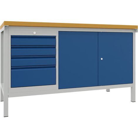Pavoy Werkbank, 1500x700x900 mm, 1 Schubladenblock, 1 Schrank, RAL 7035/5010