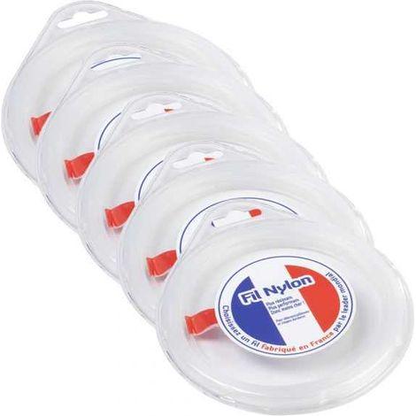 Fil nylon 1,2 mm x 15 m Rond Blanc Blister par 5 (1/5)