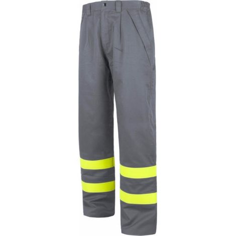 Pantalón para soldador de triple costura con reflectantes en perneras WORKTEAM B1494 M Gris+Amarillo A.V.