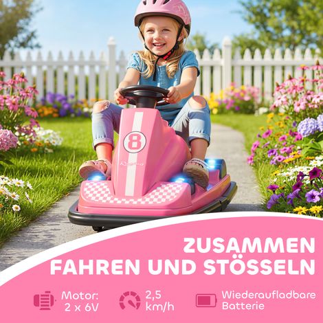 Kinder-Autoscooter, 360-Grad-Drehung, Lenkrad, LED-Licht, Musikfunktion, für Kinder von 3 bis 8 Jahren, rosa. (1/5)